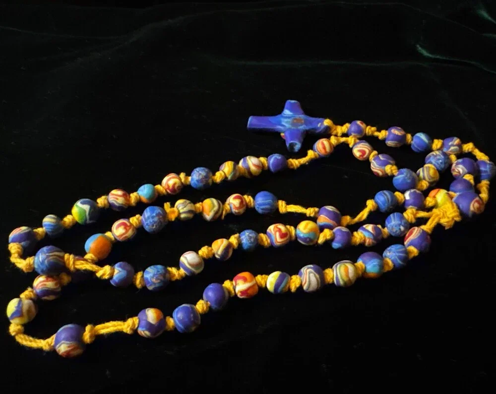 Men's Unisex Rosary Necklace Polymer Clay Multicolor Pendant Gift Reversible